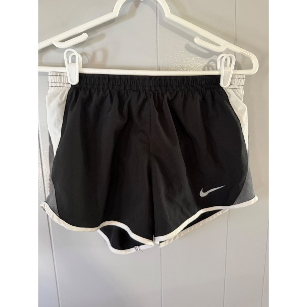 Nike Dri-FIT Running Shorts Womens Small Black White Grey Swoosh Logo